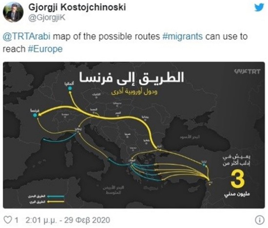 Χάρτης με τις πιθανές διαδρομές που μπορούν να χρησιμοποιήσουν οι μετανάστες για να φτάσουν στην Ευρώπη